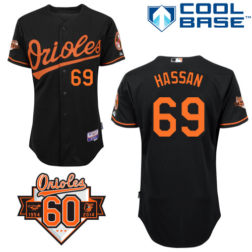 Alex Hassan #69 MLB Jersey-Baltimore Orioles Men's Authentic Alternate Black Cool Base/Commemorative 60th Anniversary Patch Baseball Jersey